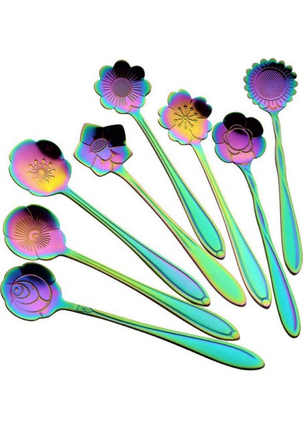 16 Çiçek Kaşık Seti, 410 Paslanmaz Çelik Yeniden Kullanılabilir Çay Kaşığı, Karıştırma Kaşığı, Kahve Kaşığı (4,9 Inç, Gökkuşağı) (Yurt Dışından) fiyatları