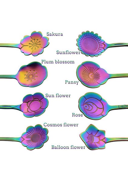 16 Çiçek Kaşık Seti, 410 Paslanmaz Çelik Yeniden Kullanılabilir Çay Kaşığı, Karıştırma Kaşığı, Kahve Kaşığı (4,9 Inç, Gökkuşağı) (Yurt Dışından) modelleri