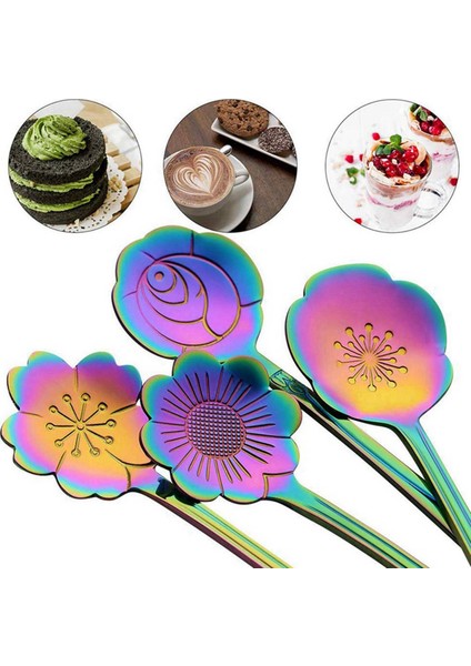 16 Çiçek Kaşık Seti, 410 Paslanmaz Çelik Yeniden Kullanılabilir Çay Kaşığı, Karıştırma Kaşığı, Kahve Kaşığı (4,9 Inç, Gökkuşağı) (Yurt Dışından) fırsatları