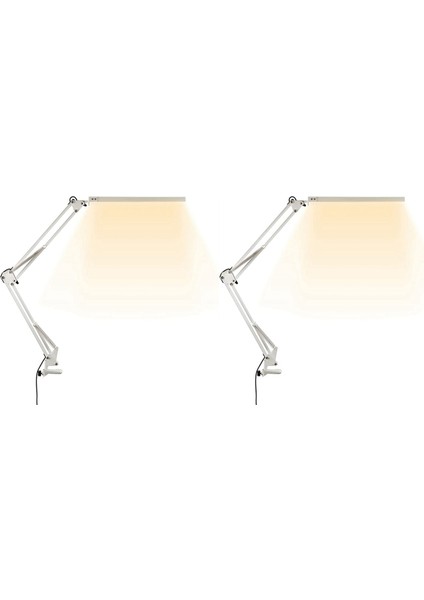 Kelepçeli 2x LED Masa Lambası, 10W Salıncak Kolu Masa Lambası, 3 Aydınlatma Modu, Çalışma, Çizim, Ofis Için Ayarlanabilir Masa Lambası (Yurt Dışından)