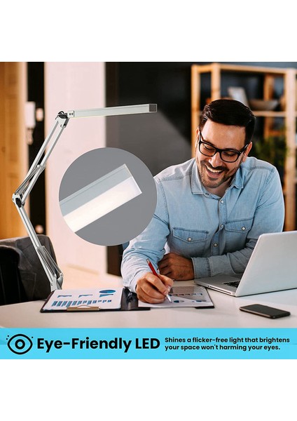 Kelepçeli 2x LED Masa Lambası, 10W Salıncak Kolu Masa Lambası, 3 Aydınlatma Modu, Çalışma, Çizim, Ofis Için Ayarlanabilir Masa Lambası (Yurt Dışından)