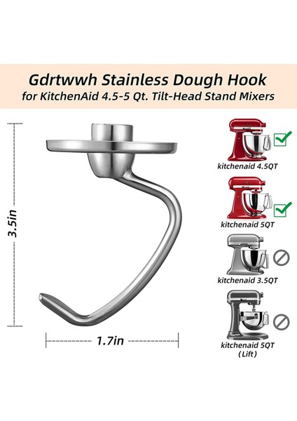 Kitchenaid Için 2x Paslanmaz Çelik Hamur Kancası Aparatı 4.5-5 Quart Tilt Kafalı Tezgah Mikseri, Yedek Parçalar Ekmek Kancaları (Yurt Dışından) fiyatları