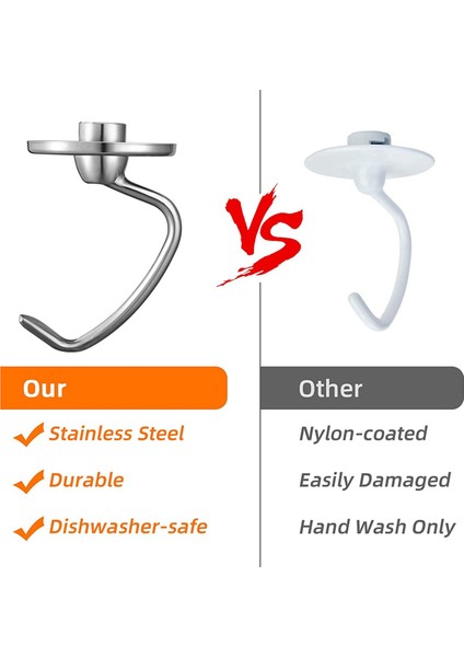 Kitchenaid Için 2x Paslanmaz Çelik Hamur Kancası Aparatı 4.5-5 Quart Tilt Kafalı Tezgah Mikseri, Yedek Parçalar Ekmek Kancaları (Yurt Dışından) fırsatları