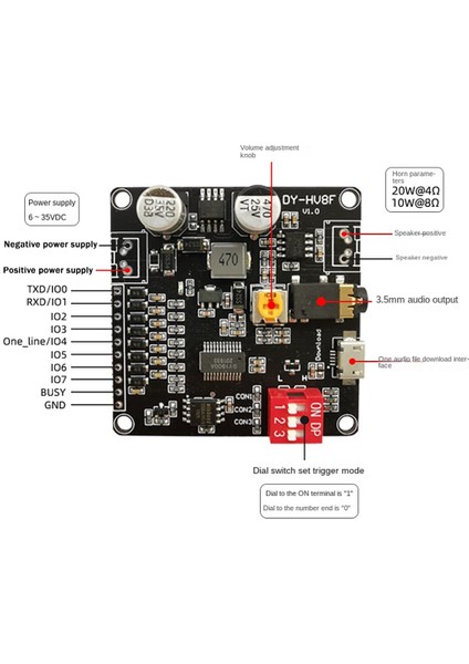DY-HV8F Ses Çalma Modülü 12V/24V Tetikleyici Seri Bağlantı Noktası Kontrolü 10W/20W ile 8mb Flash Depolama Mp3 Çalar (Yurt Dışından)