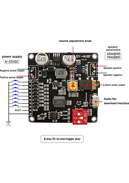 DY-HV8F Ses Çalma Modülü 12V/24V Tetikleyici Seri Bağlantı Noktası Kontrolü 10W/20W ile 8mb Flash Depolama Mp3 Çalar (Yurt Dışından)