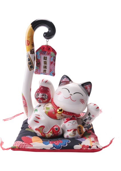 8.6 Inç Seramik Maneki Para Kutusu Kumbara Japon Uzun Kuyruk Fortune Feng Shui Ev Dekor, A (Yurt Dışından)