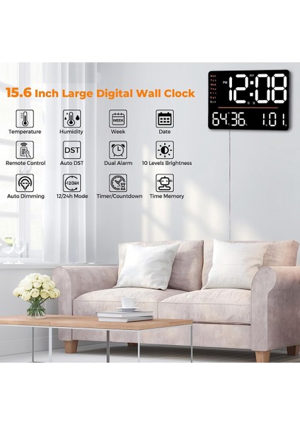 Dijital Duvar Saati,15.6 Inç LED Duvar Saatleri Ekran,uzaktan Kumandalı,oturma Odası Ofis Sınıf Spor Salonu Için (Yurt Dışından) modelleri
