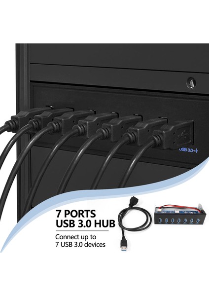7 Port USB 3.0 Hub 5 Gbs 5.25 Inç Cd-Rom Sürücü Yuvası CD Rom Ön Panel Bilgisayar Kasası Için + USB 3.0 19-Pin Başlık - Tip A Erkek Kablo Çift Çipli Pcı-E 1x Pcı-E 16X (Yurt Dışından)
