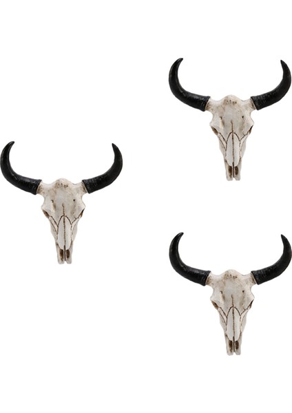 3x Reçine Longhorn Inek Kafatası Kafa Duvar Asılı Dekorlar 3D Hayvan Yaban Hayatı Heykel Figürler El Sanatları Boynuzları (Yurt Dışından)