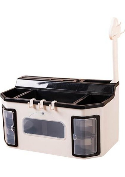 Moda Çok Fonksiyonlu Baharat Rafı Mutfak Rafı Araçları Kutusu Baharat Kavanoz Depolama Rafı Yemek Çubukları Kesici Saklama Kutusu Büyük Kapasiteli Siyah & Beyaz (Yurt Dışından)