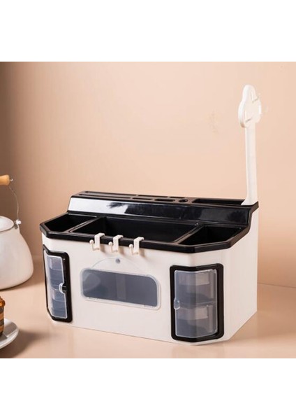 Moda Çok Fonksiyonlu Baharat Rafı Mutfak Rafı Araçları Kutusu Baharat Kavanoz Depolama Rafı Yemek Çubukları Kesici Saklama Kutusu Büyük Kapasiteli Siyah & Beyaz (Yurt Dışından) fiyatları