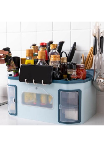 Moda Çok Fonksiyonlu Baharat Rafı Mutfak Rafı Araçları Kutusu Baharat Kavanoz Depolama Rafı Yemek Çubukları Kesici Saklama Kutusu Büyük Kapasiteli Siyah & Beyaz (Yurt Dışından) modelleri