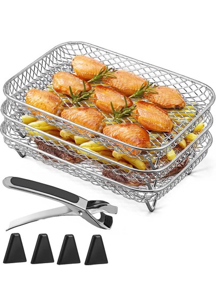 Ninja Çift Hava Fritözü Için Hava Fritöz Rafı, Istiflenebilir Paslanmaz Çelik Kurutucu Rafı, Dikdörtgen Hava Fritöz Aksesuarları (Yurt Dışından)