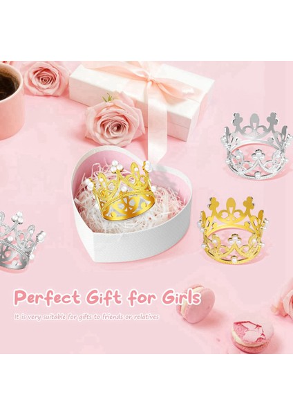 12 Adet Altın Gümüş Mini Taç Doğum Günü Pastası Topper Inci Dekor ile Küçük Prenses Başlığı Bebek Taç Kek Dekorasyon (Yurt Dışından)