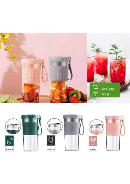 Mini Taşınabilir Blender, Üç Bıçaklı Smoothie Shake Yapıcı, Çok Fonksiyonlu El Tipi Meyve Sıkacağı Bardağı, 320ML, Yeşil (Yurt Dışından)