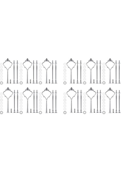 Kek Standı Için 12 Takım Tepsi Donanımı 3 Katmanlı Kek Standı Düğün ve Parti Servis Tepsisi Için Montaj Donanımı Tutucu (Gümüş) (Yurt Dışından)