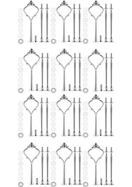Kek Standı Için 12 Takım Tepsi Donanımı 3 Katmanlı Kek Standı Düğün ve Parti Servis Tepsisi Için Montaj Donanımı Tutucu (Gümüş) (Yurt Dışından)