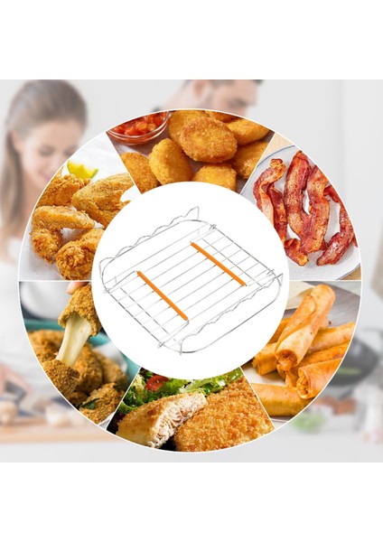 Paslanmaz Çelik Airfryer Izgara Rafı 8 Inç Çok Yönlü Kare Kavurma Izgarası Şiş Pişirme Tepsisi Airfryers Tutucu (Yurt Dışından)