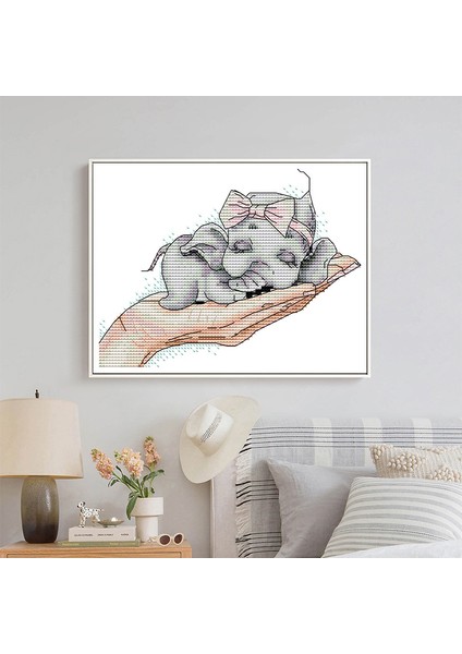 Çapraz Dikiş Kitleri Yetişkinler Için Acemi Çocuklar Için Damgalı 11CT Dıy El Yapımı Nakış Iğne Seti-Bebek Fil 27X22 cm (Yurt Dışından) modelleri