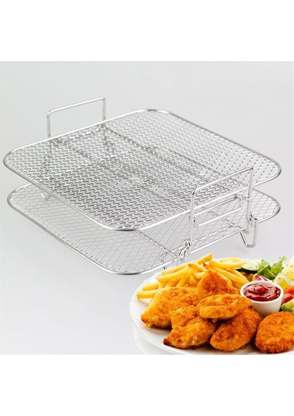 Paslanmaz Çelik Hava Fritöz Tenceresi Çift Katmanlı Raf Çok Yönlü Kare Kavurma Izgara Hava Fritözler Tutucu 5qt/5.7qt/6.8qt (Yurt Dışından)
