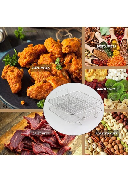 Paslanmaz Çelik Hava Fritöz Tenceresi Çift Katmanlı Raf Çok Yönlü Kare Kavurma Izgara Hava Fritözler Tutucu 5qt/5.7qt/6.8qt (Yurt Dışından)