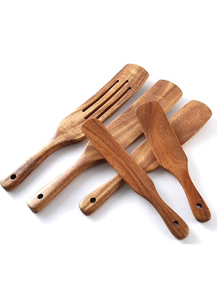 Ahşap Spurtles Seti (10 Adet) - Tik Ahşap Mutfak Aletleri Seti - Karıştırma ve Karıştırma Için Isıya Dayanıklı Yapışmaz Ahşap Tencere Seti (Yurt Dışından)