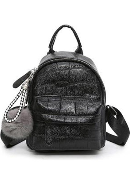 Pu Deri Sırt Çantası Servisli Kadın Mochila Seyahat Sırt Çantası (Siyah) (Yurt Dışından)