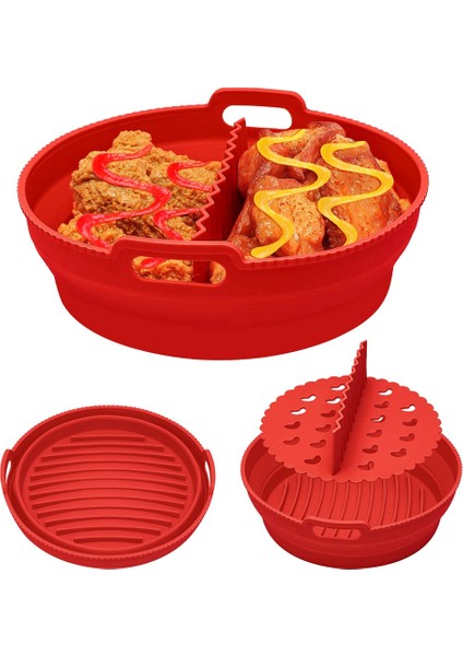Hava Fritöz Silikon Gömlekleri 8.5 Inç 5 Ila 8 Qt Için Yeniden Kullanılabilir Bölücü ile Katlanabilir Hava Fritöz Silikon Tencere Yapışmaz, C (Yurt Dışından)