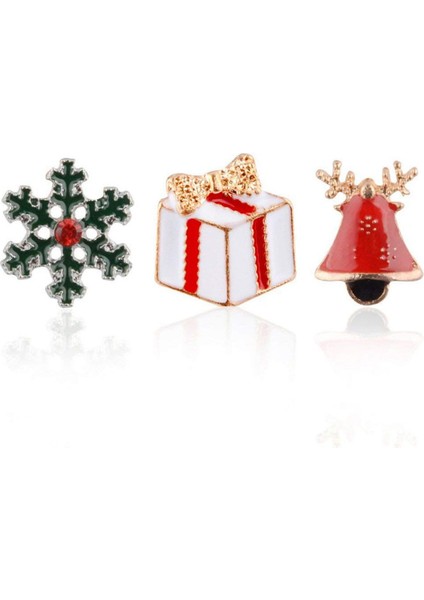 3 Adet Noel Ağacı Kar Tanesi Çan Emaye Broş Pin Rozetleri Giysi Çanta Sırt Çantaları Yaka Pin Seti (Yurt Dışından)