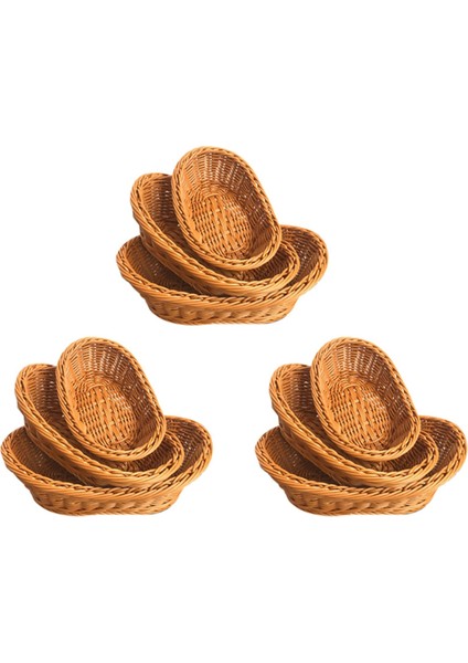 Hasır Dokuma Ekmek Sepeti Servis Sepeti 9'lu Set, Gıda Meyve Kozmetik Depolama Masa Üstü ve Banyo Için Depolama Sepeti (Yurt Dışından)