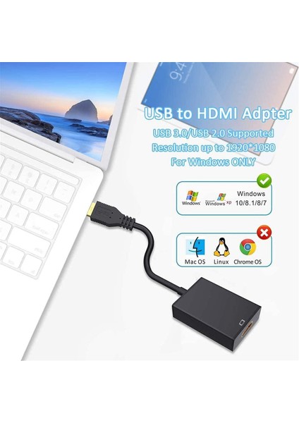 USB - Uyumlu Adaptör, USB 3.0/2.0 - Uyumlu Adaptör 1080P Hd Çoklu Ekran Video Ses Grafik Kablosu (Yurt Dışından)