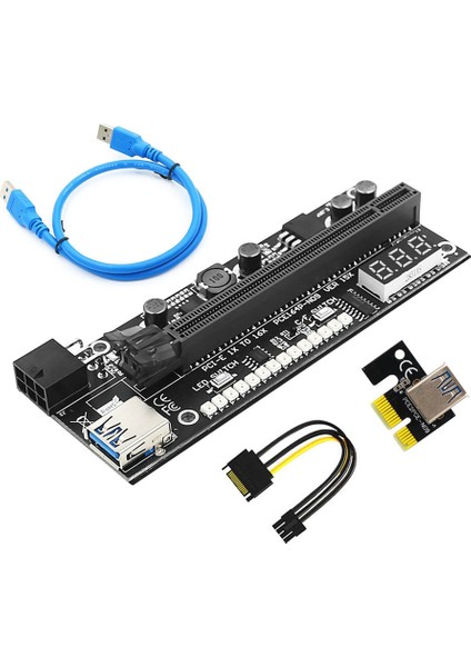 Pcıe Yükseltici 15X Artı Pcı-E 16X Yükseltici VER15X Yükseltici Kart 6pin Güç 14LED Işıklar Sıcaklık Göstergesi Madenci Madencilik Için 1 Takım (Yurt Dışından)