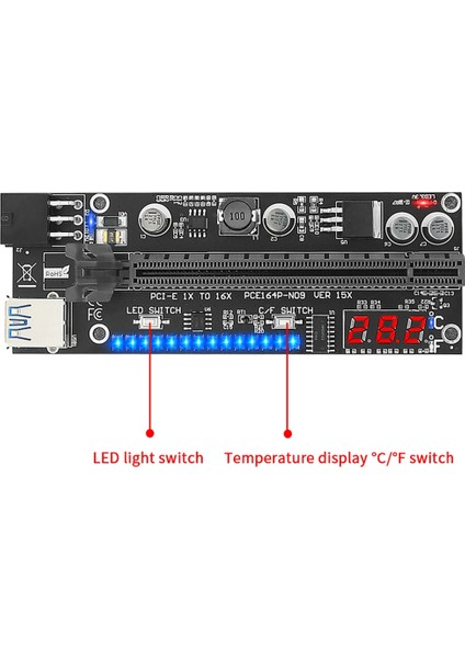 Pcıe Yükseltici 15X Artı Pcı-E 16X Yükseltici VER15X Yükseltici Kart 6pin Güç 14LED Işıklar Sıcaklık Göstergesi Madenci Madencilik Için 1 Takım (Yurt Dışından)