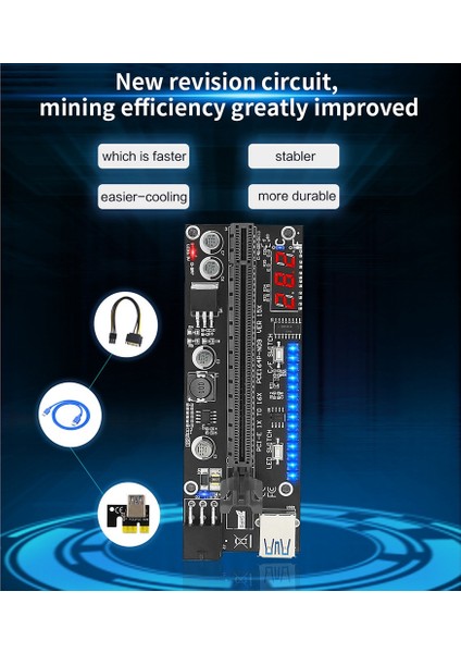 Pcıe Yükseltici 15X Artı Pcı-E 16X Yükseltici VER15X Yükseltici Kart 6pin Güç 14LED Işıklar Sıcaklık Göstergesi Madenci Madencilik Için 1 Takım (Yurt Dışından)