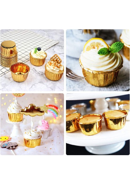 50 Adet Alüminyum Folyo Cupcake Bardak Tek Kullanımlık Muffin Gömlekleri Pişirme Bardak Alüminyum Cupcake Ucu Tava Ramekin Tutucular Küçük Puding Bardak-Altın (Yurt Dışından) fırsatları