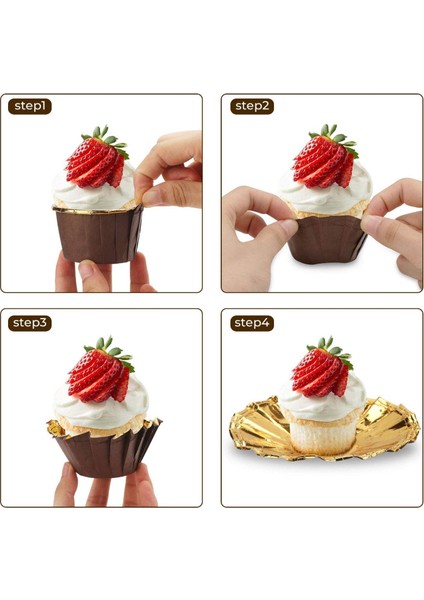 50 Adet Alüminyum Folyo Cupcake Bardak Tek Kullanımlık Muffin Gömlekleri Pişirme Bardakları Alüminyum Cupcake Ucu Tava Ramekin Tutucular Küçük Puding Bardak-Altın + Kahverengi (Yurt Dışından)