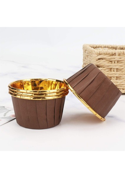 50 Adet Alüminyum Folyo Cupcake Bardak Tek Kullanımlık Muffin Gömlekleri Pişirme Bardakları Alüminyum Cupcake Ucu Tava Ramekin Tutucular Küçük Puding Bardak-Altın + Kahverengi (Yurt Dışından)