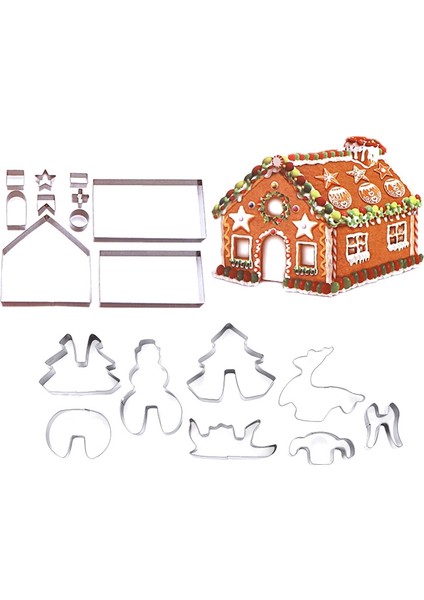 18 Adet 3D Zencefilli Kurabiye Evi Paslanmaz Çelik Noel Senaryo Çerez Kesiciler Seti Bisküvi Kalıp Fondan Kesici Pişirme Aracı (Yurt Dışından)