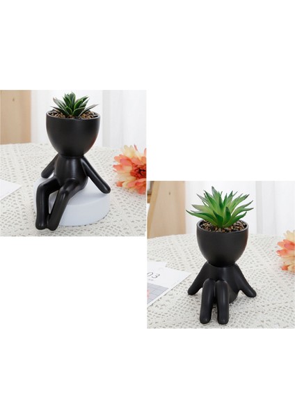 2 Paket Succulents Bitkiler Yapay Succulents Sevimli Sahte Succulents Siyah Insan Şekilli Tencere Ofis Masası Dekoru (Yurt Dışından)