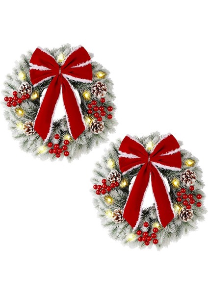 2 Adet Işıklı Noel Çelenkleri, Kırmızı Fiyonklu 13 Inç Önceden Aydınlatmalı Mini Noel Çelengi, LED Işıklı Çam Iğnesi Çelengi (Yurt Dışından) fiyatları