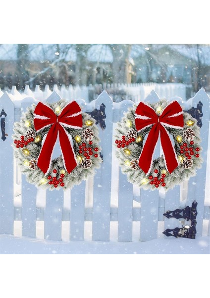 2 Adet Işıklı Noel Çelenkleri, Kırmızı Fiyonklu 13 Inç Önceden Aydınlatmalı Mini Noel Çelengi, LED Işıklı Çam Iğnesi Çelengi (Yurt Dışından) fırsatları