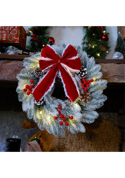 2 Adet Işıklı Noel Çelenkleri, Kırmızı Fiyonklu 13 Inç Önceden Aydınlatmalı Mini Noel Çelengi, LED Işıklı Çam Iğnesi Çelengi (Yurt Dışından) indirimleri