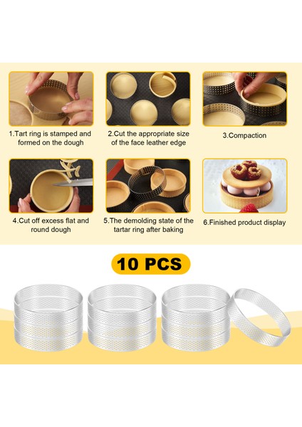 10 Adet Dairesel Tart Yüzükler Delikli Paslanmaz Çelik Meyve Turtası Kiş Kek Mus Kalıp Mutfak Pişirme Kalıp 10 cm (Yurt Dışından)