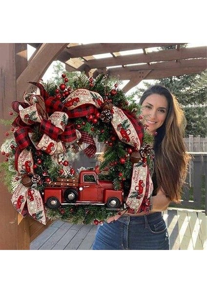 Kırmızı Kamyon Noel Çelenkler Ön Kapı Için Rustik Noel Resif Noel Çelenk Noel Çelenk Süslemeleri (Yurt Dışından)
