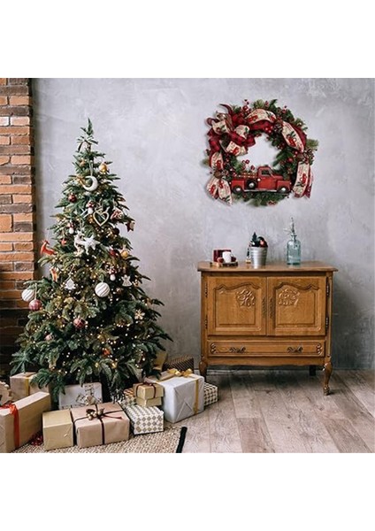 Kırmızı Kamyon Noel Çelenkler Ön Kapı Için Rustik Noel Resif Noel Çelenk Noel Çelenk Süslemeleri (Yurt Dışından)