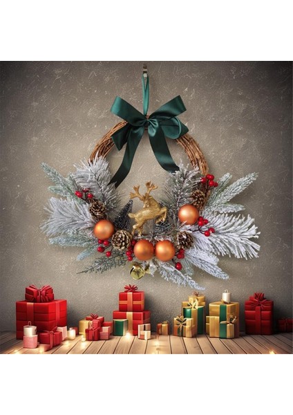 Ön Kapı Için Noel Ren Geyiği Çelenkleri Noel Topu Çam Kozalakları ile Yapay Noel Çelenk Çanları Noel Kapı (Yurt Dışından)