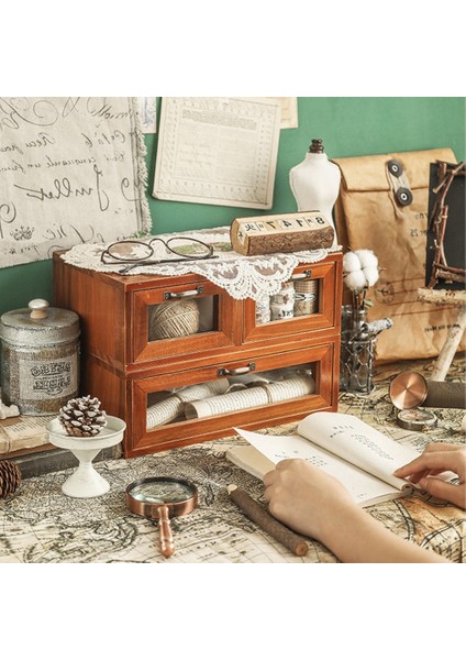Bilgisayar Monitörü Yükseltilmiş Ofis Ahşap Masaüstü Saklama Kutusu Cam Çekmece Dresser Ahşap Kutu Retro Depolama Çekmecesi A (Yurt Dışından)