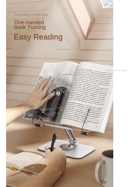 Okumak Için Kitap Standı, 360° Dönen Taban ve Sayfa Klipsli Ayarlanabilir Braket, Katlanabilir Masaüstü (Yurt Dışından)