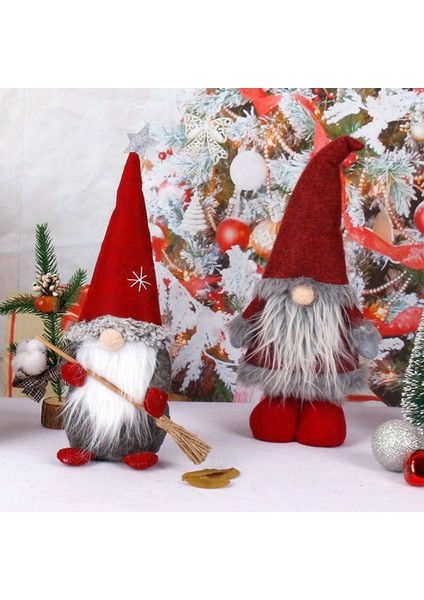 Noel Süslemeleri Gnome Kırmızı Süpürge Noel Baba Bebek Kış Kar Tanesi Yüzü Olmayan Cüce Parti Masaüstü Kapalı Masa Süsü A (Yurt Dışından)