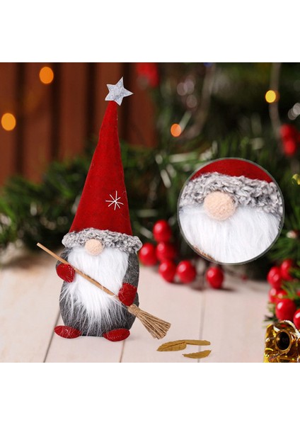 Noel Süslemeleri Gnome Kırmızı Süpürge Noel Baba Bebek Kış Kar Tanesi Yüzü Olmayan Cüce Parti Masaüstü Kapalı Masa Süsü A (Yurt Dışından)